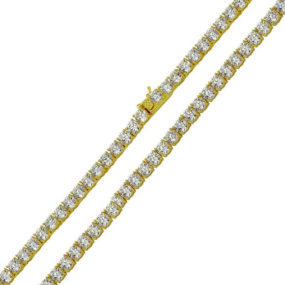 Silver 925 Gold Plated Tennis CZ Necklace 4mm
